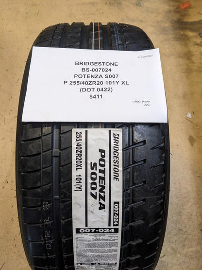 BRIDGESTONE POTENZA S007 P 255 40 20 101Y XL TIRE 007024 CQ1