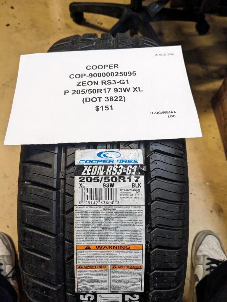 COOPER ZEON RS3-G1 P205 50 17 93W XL TIRE 90000025095 CQ2