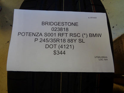 BRIDGESTONE POTENZA S001 RFT RSC (*) BMW P 245 35 18 88Y SL TIRE 023818 BQ3