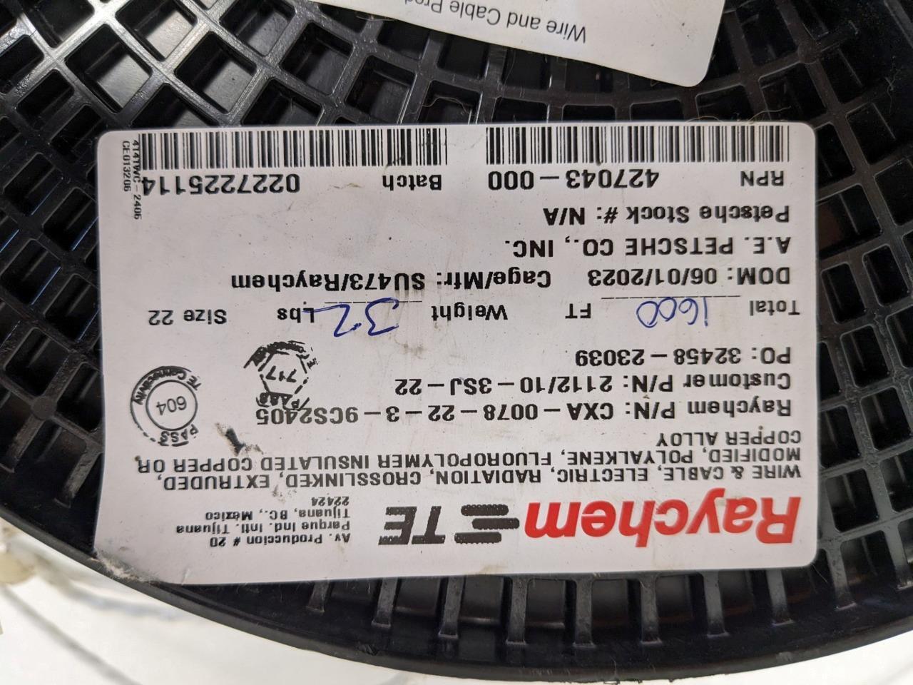 TE Connectivity RAYCHEM CXA-0078-20-3-9CS2405 MULTI CON WIRE SPOOL 1600FT NEW H2