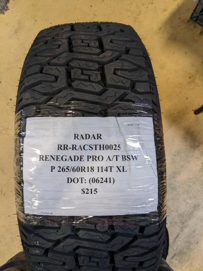 RADAR RENEGADE PRO A/T BSW P 265 60 18 114T XL TIRE RACSTH0025 CQ3
