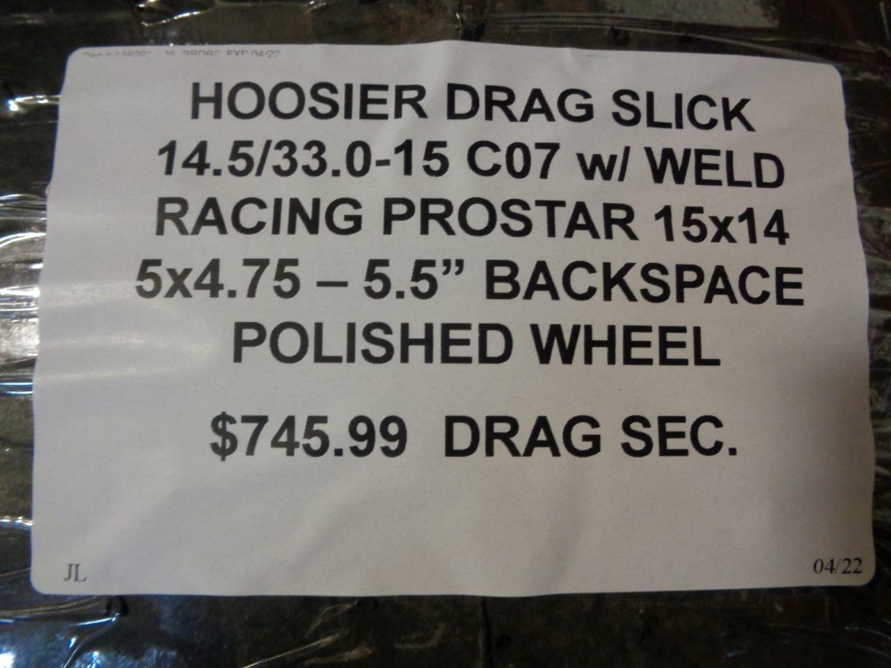 HOOSIER DRAG SLICK 14.5 33 15 CO7 w/ WELD RACING PROSTAR 15x14 5x4.75 - DRAG SEC