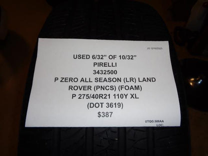 USED PIRELLI P ZERO A/S (LR) (PNCS) (FOAM) P 275 45 21 110Y XL TIRE 3432500 BQ4