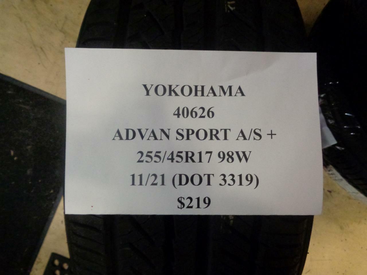 1 NEW YOKOHAMA ADVAN SPORT AS+ 255 45 17 98W TIRE 40626