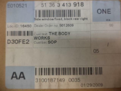 NEW OEM BMW 2004-10 X3 REAR RIGHT QUARTER GLASS 51 36 3 413 918 SR