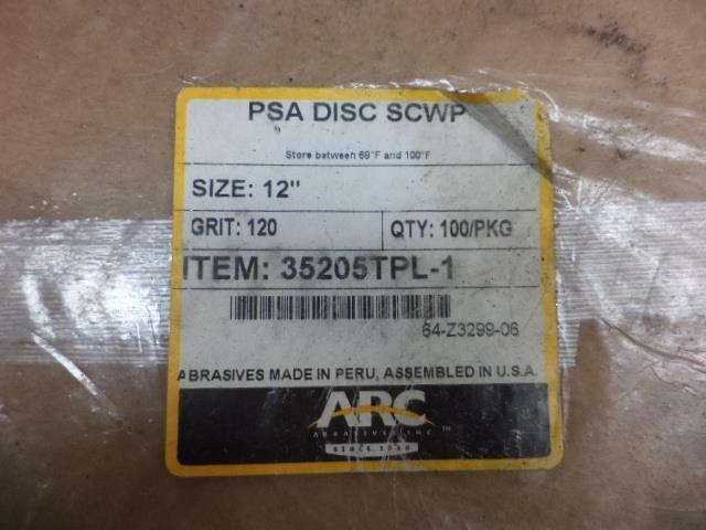 NEW 100 PACK OF ARC ABRASIVE 12" 120 GRIT SANDING DISCS 35205TPL-1 R7TF