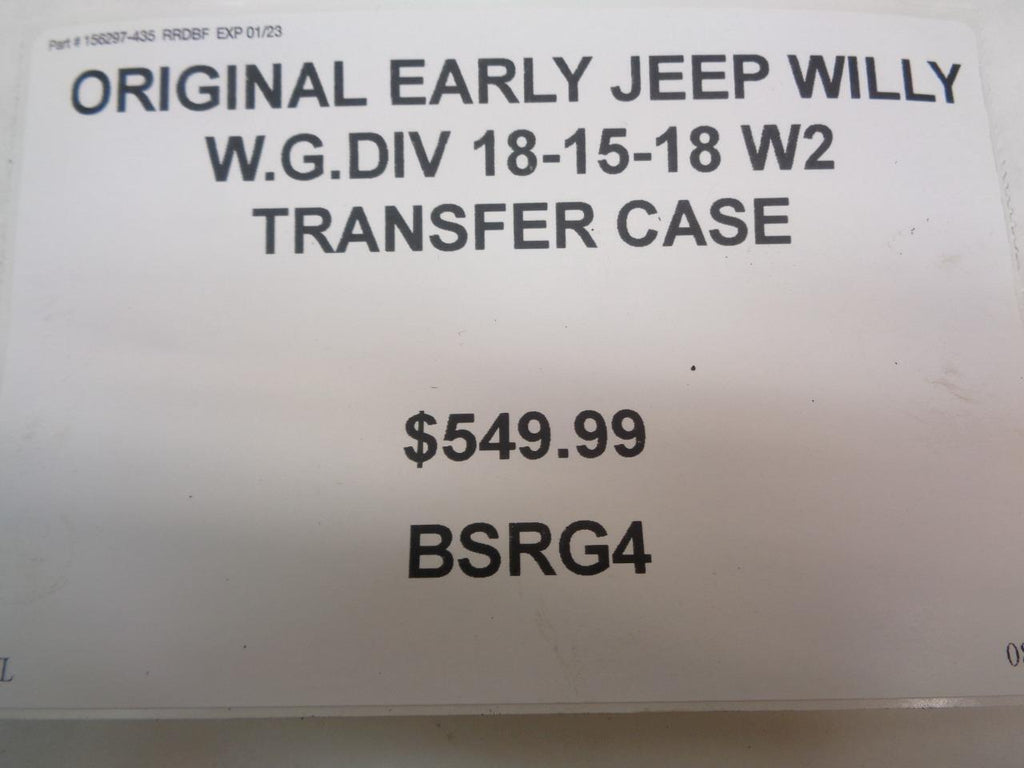 ORIGINAL EARLY JEEP WILLY W.G.DIV 18-15-18 W2 TRANSFER CASE BSRG4