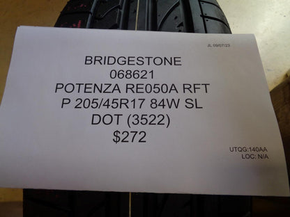 BRIDGESTONE POTENZA RE050A RFT P 205 45 17 87W SL TIRE 068621 BQ4