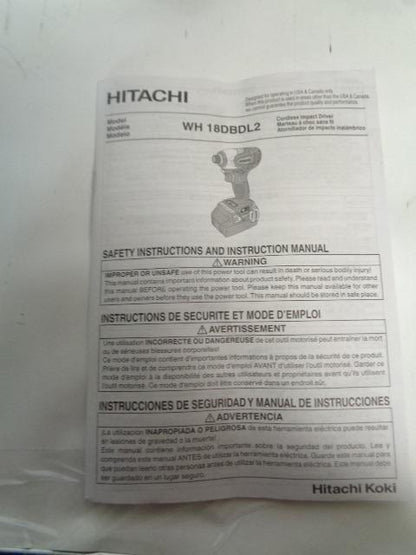 HITACHI 18 VOLLT LITHIUM ION 1/4IN CORDLESS IMPACT DRIVER WH18DBDL2  BSR35