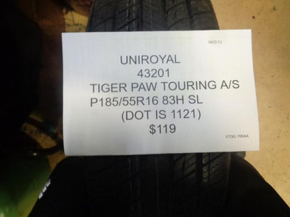 2 UNIROYAL TIGER PAW TOURING A/S P 185 55 16 83H SL ALL SEASON TIRES 43201 AQ4