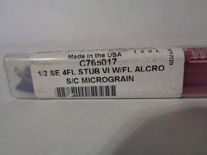 PIONEER 1/2 SE 4FL STUB VI W/FL ALCRO S/C MICROGRAIN END MILL C765017 NEW R29