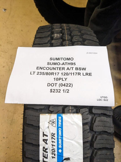 2 SUMITOMO ENCOUNTER A/T BSW LT 235 80 17 120/117R LRE 10PLY TIRES ATH95 CQ3