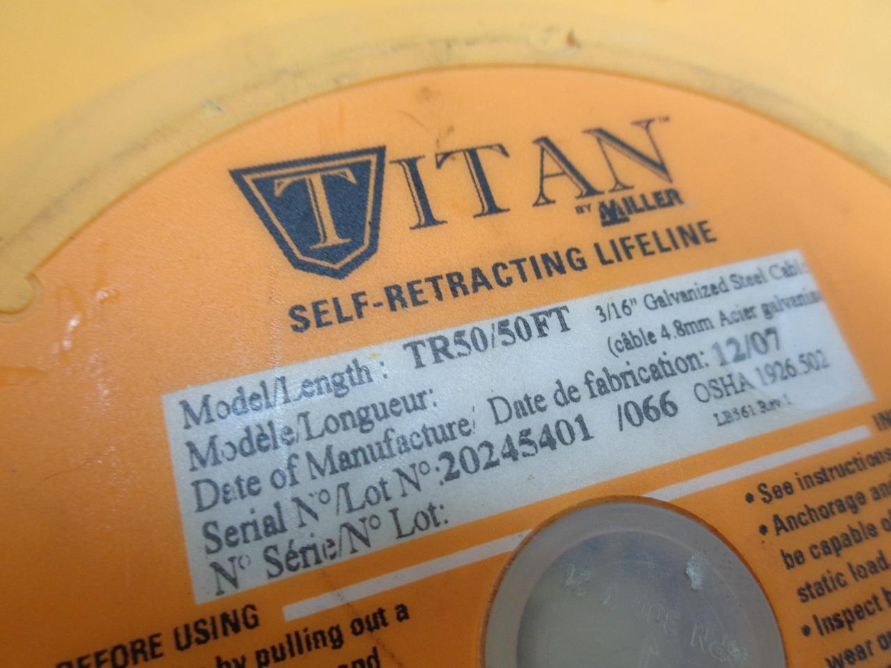 NOS HONEYWELL MILLER TR50-Z7 TITAN SELF-RETRACTING LIFELINE CABLE 50 FOOT NEW H2