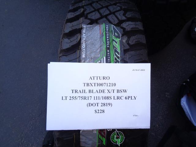 ATTURO TRAIL BLADE X/T LT 255 75 17 111/108S LRC 6PLY TIRE TBXTI00712102 AQ4