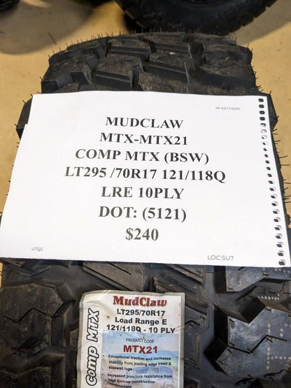 MUD CLAW COMP MTX LT 295 70 17 121/118Q LRE 10PLY TIRE MTX21 CQ1