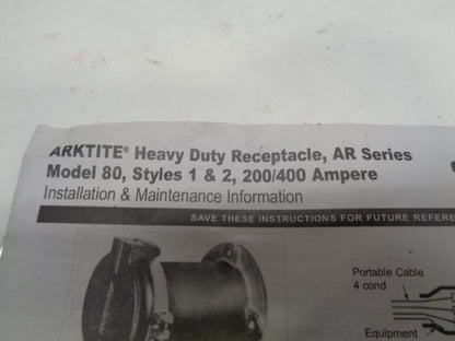 Eaton Arktite Circuit Breaking Receptacle 200A 600VAC/250VDC AR2402 NEW R4