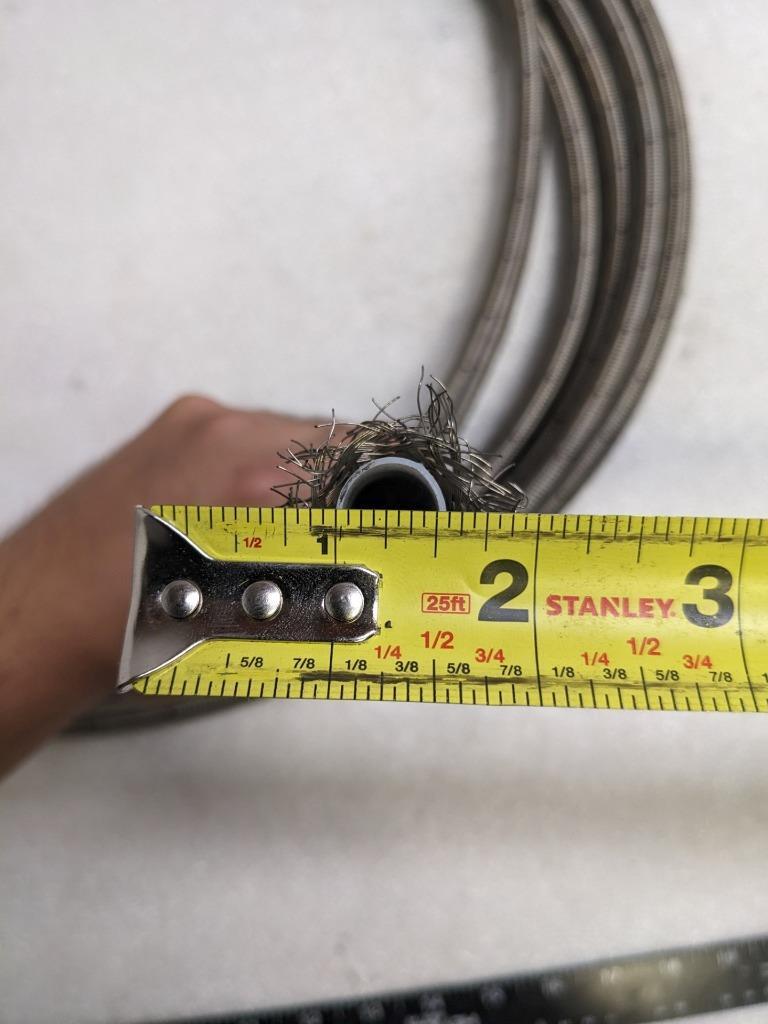 UNBRANDED BRAIDED METALLIC 25' HOSE 1/2" ID 5/8" OD TEFLON LINED NEW R3