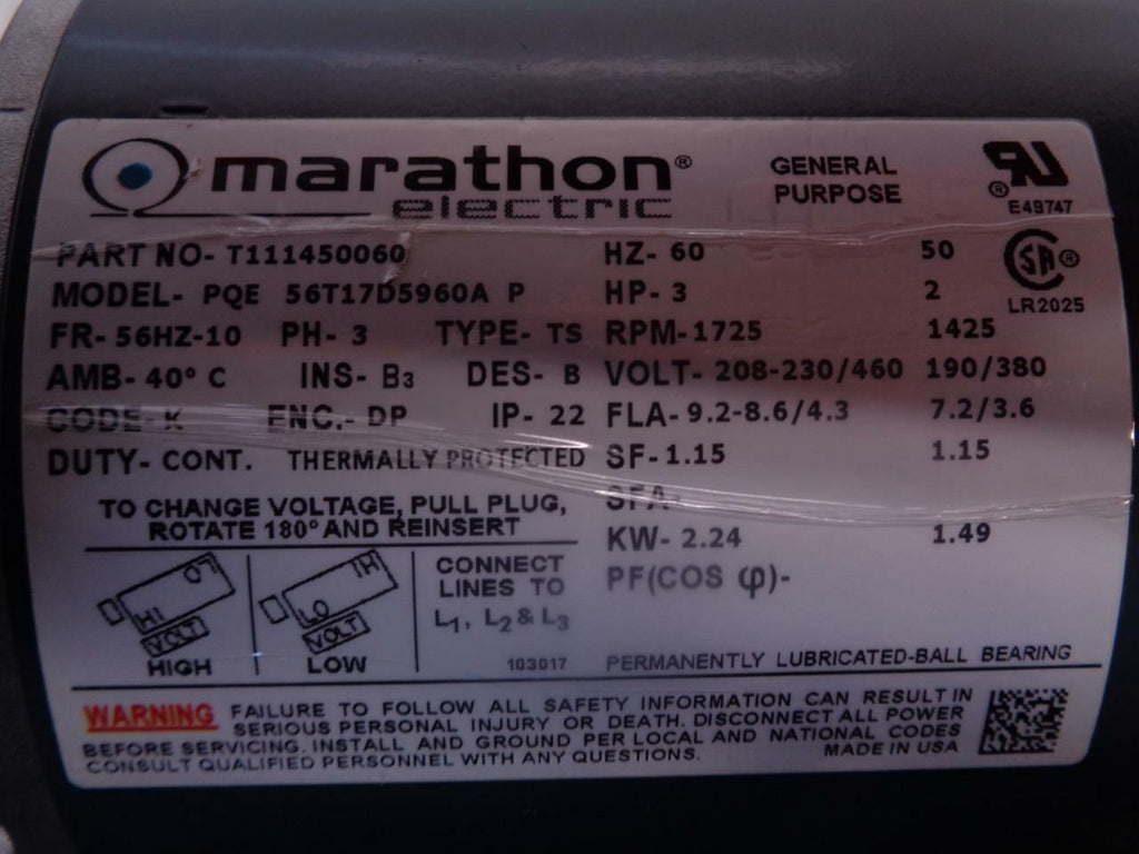 NEW MARATHON ELECTRIC PQE56T17D5960AP CONDENSER FAN MOTOR T111450060 H1