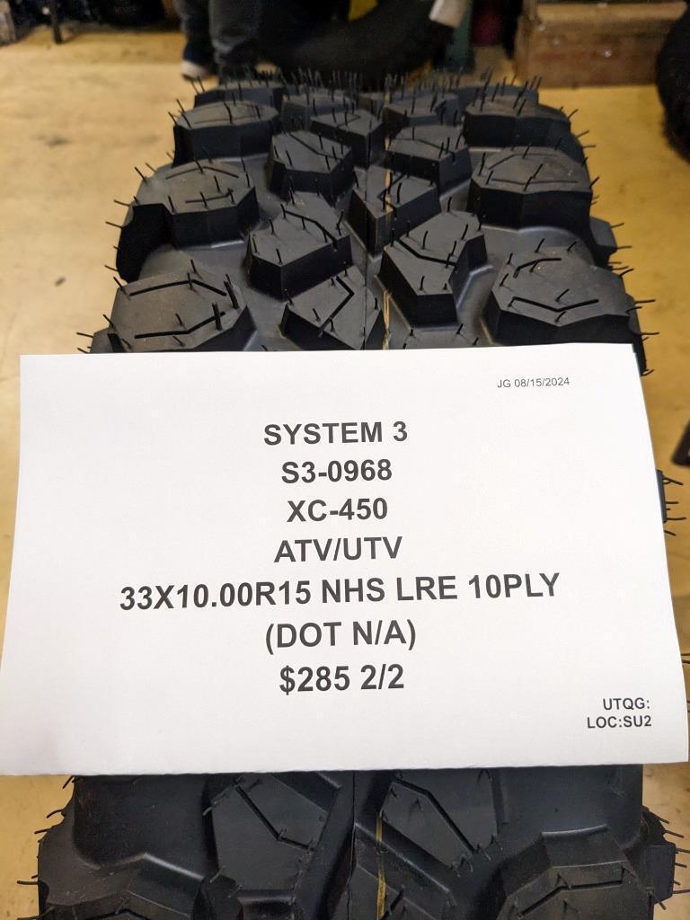 SYSTEM 3 XC-450 33 10.00 15 NHS LRE 10PLY ATV/UTV TIRE 0968
