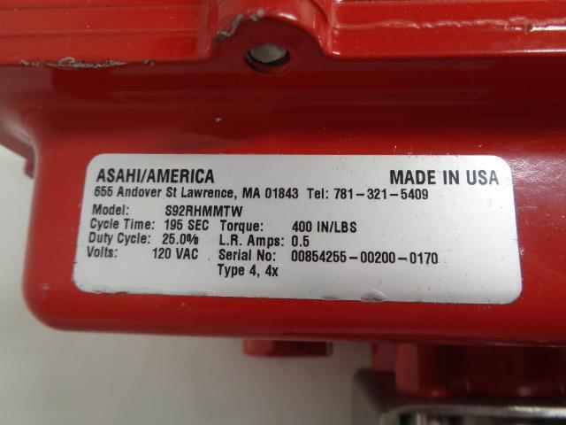 ASAHI SERIES 92 ELECTRIC ACTUATOR 400 TORQUE RHM W/ PVC T-14 DIAPHRAGM VALVE R16