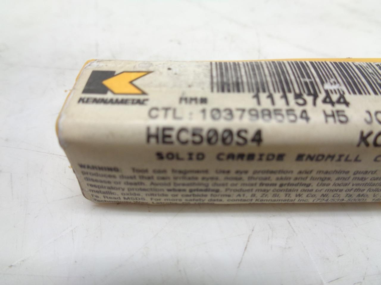 NEW KENNAMETAL HEC500S4 CARBIDE END MILL MICROSHIELD COAT 1/2"x1" 4FL R22T6BD