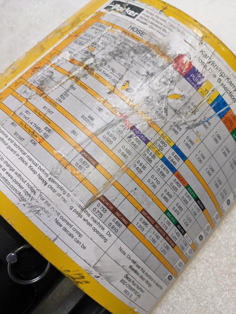 DAMAGED PARKER 82C-061L PORTABLE HYDRAULIC HOSE CRIMPING MACHINE NEW H1