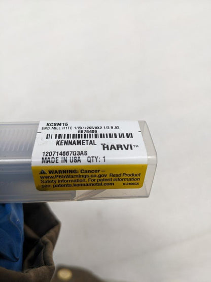 KENNMETAL HARVI 6676406 1/2" X 1/2" X 5/8" X 2 1/2" SOLID CARBIDE ENDMILL NEW R5