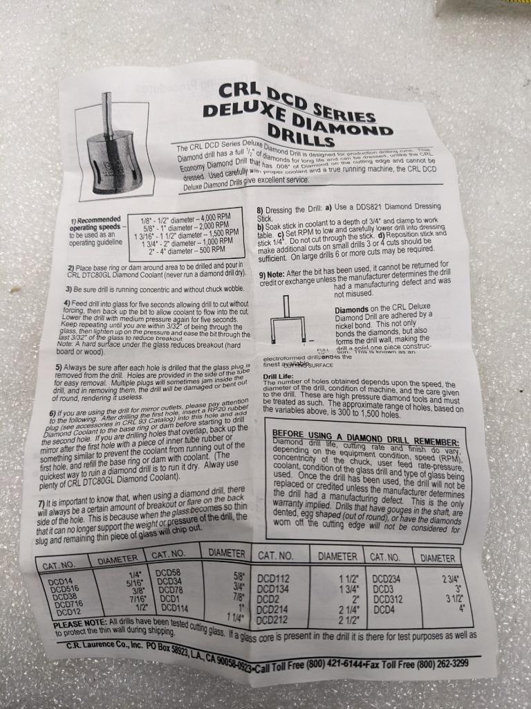 CRL HBT34 331747/024 3/4" BELGIAN THREAD ELECTRO-FORMED DIAMOND DRILL NEW D0