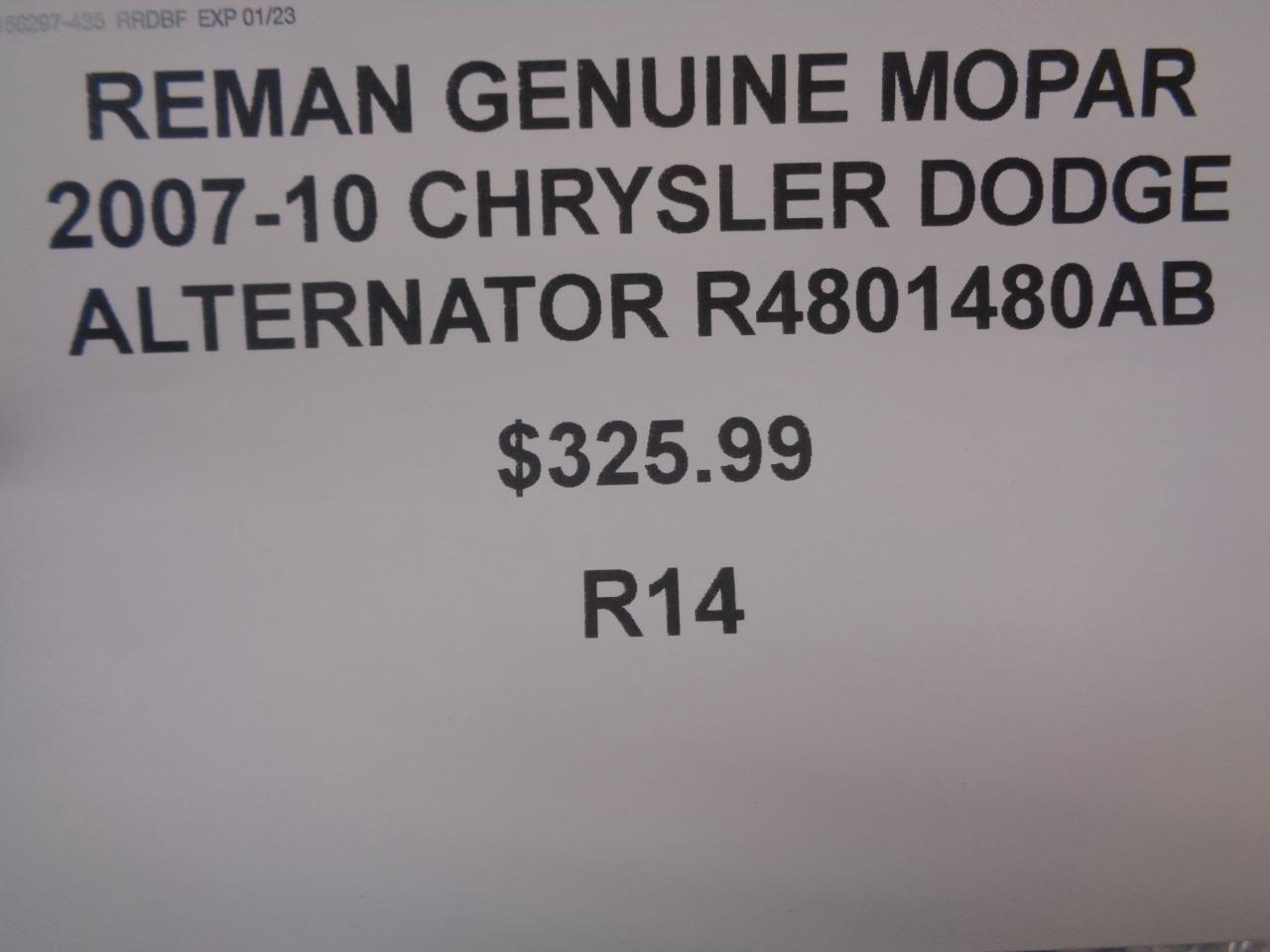 GENUINE MOPAR 2007-10 CHRYSLER DODGE ALTERNATOR R4801480AB R14
