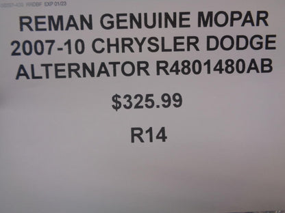 GENUINE MOPAR 2007-10 CHRYSLER DODGE ALTERNATOR R4801480AB R14