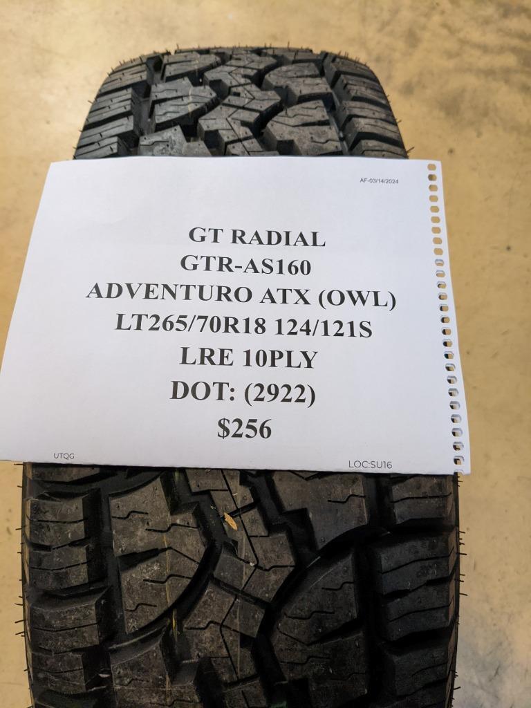 GT RADIAL ADVENTURO ATX OWL LT 265 70 18 124/121S LRE 10PLY TIRE AS160 CQ1