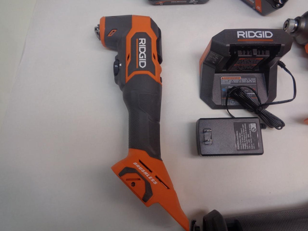 NEW RIDGID R9225 18v BRUSHLESS CORDLESS 4 TOOL KIT 4ah & 2ah BATTERY/CHARGER SR