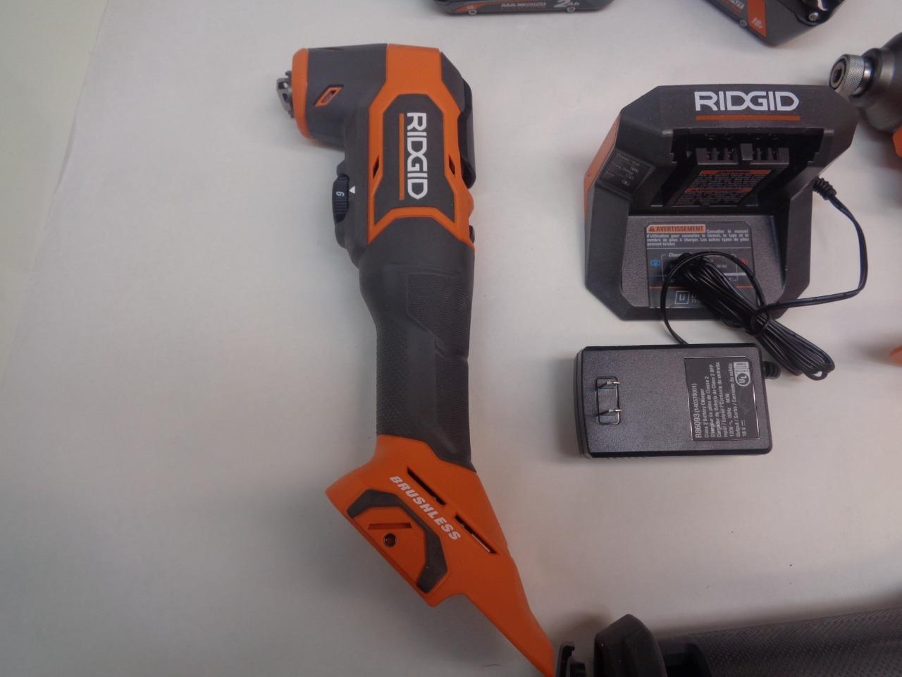NEW RIDGID R9225 18v BRUSHLESS CORDLESS 4 TOOL KIT 4ah & 2ah BATTERY/CHARGER SR