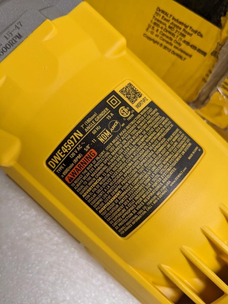 DEWALT DWE4597N PROTECT LARGE ANGLE GRINDER 7" DIA WHEEL 120 VAC NO-LOCK NEW R35
