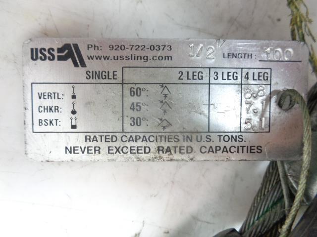 NEW USSLING 1/2" DIAM. 100" STEEL CABLE W/ HOOKS SR