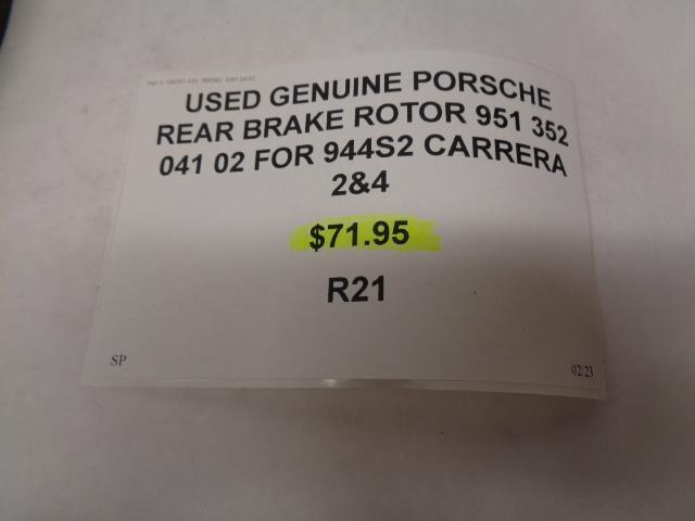 USED GENUINE PORSCHE REAR BRAKE ROTOR 951 352 041 02 FOR 944S2 CARRERA 2&4 R21