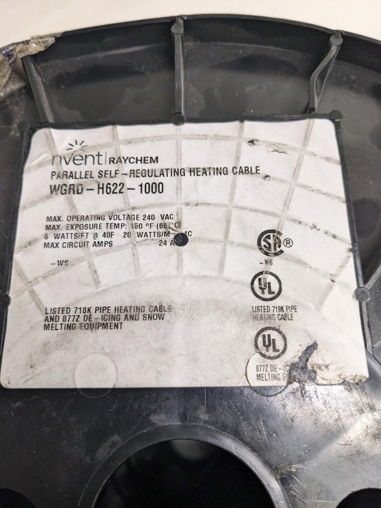 NVENT RAYCHEM WGRD-H622-1000 PARALLEL SELF-REG HEATING CABLE 240V 1000' NEW D0