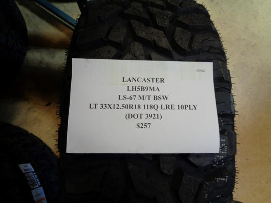 1 LANCASTER LS-67 M/T BSW LT 33 12.5 18 118Q LRE 10PLY TIRE LH5B9MA SU7 AQ4