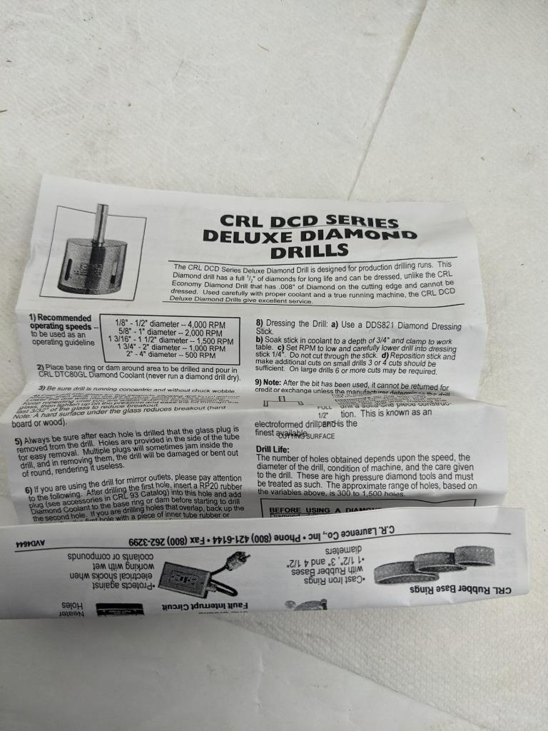 CRL DCD78 378438 7/8" DCD SERIES ELECTRO-FORMED DIAMOND DRILL NEW D0