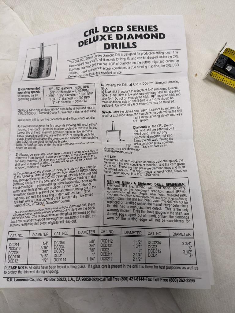 CRL DCD2 331747 2" DCD SERIES ELECTRO-FORMED DIAMOND DRILL NEW D0