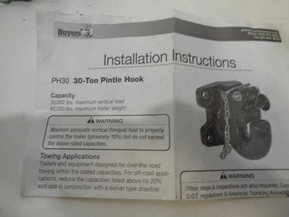 BUYERS PINTLE 30-TON HOOK PH30 R30