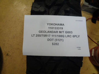 2 YOKOHAMA GEOLANDER M/T G003 LT 255 75 17 111/108Q LRC 6PLY TIRES 110133319 CQ2