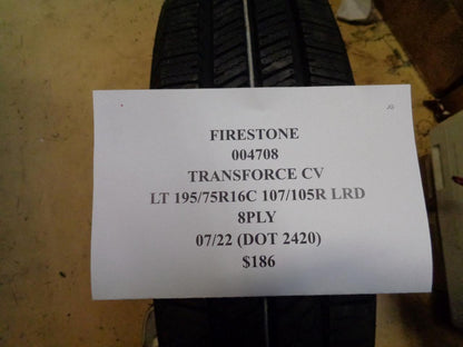 1 FIRESTONE TRANSFORCE CV LT 195 75 16 107/105R LRD 8PLY ALL SEASON TIRE 004708
