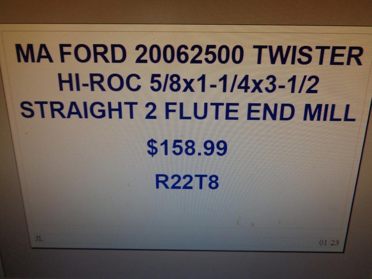 MA FORD 20062500 TWISTER HI-ROC 5/8x1-1/4x3-1/2 STRAIGHT 2 FLUTE END MILL R22T8