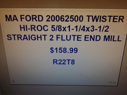 MA FORD 20062500 TWISTER HI-ROC 5/8x1-1/4x3-1/2 STRAIGHT 2 FLUTE END MILL R22T8