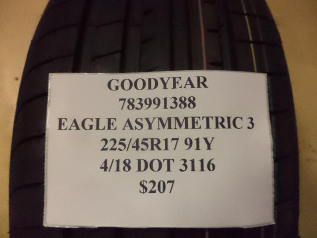 1 NOS GOODYEAR EAGLE ASYMMETRIC 3 225 45 17 91Y TIRE WO LABEL 783991388 Q9