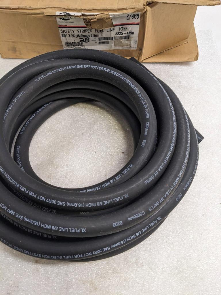 GATES 27008 SAFETY STRIPE FUEL LINE HOSE 25' OAL 5/8" ID NITRILE RUBBER NEW R15