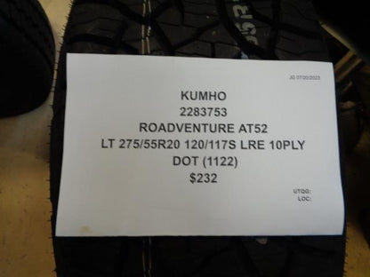 1 NEW KUMHO ROADVENTURE AT52 LT 275 55 20 120 117S LRE 10PLY TIRE 2283753