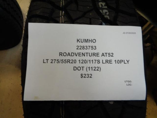 1 NEW KUMHO ROADVENTURE AT52 LT 275 55 20 120 117S LRE 10PLY TIRE 2283753