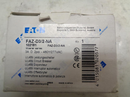 NEW EATON FAZ-D3/2-NA CIRCUIT BREAKER 102181 R4TB